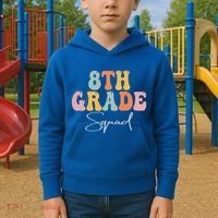 8th Grade Squad Retro Groovy Women Happy First Day Of School Kids Hoodie thumb 2