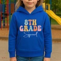 8th Grade Squad Retro Groovy Women Happy First Day Of School Kids Hoodie thumb 3