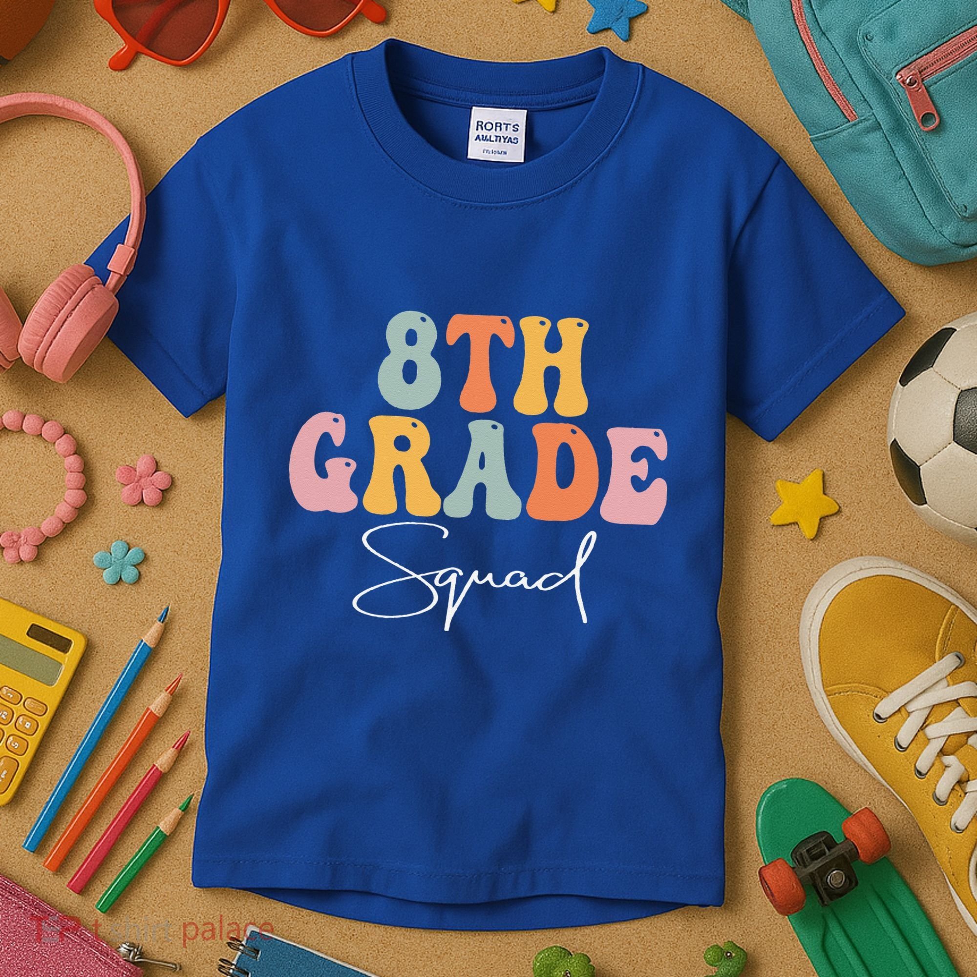 8th Grade Squad Retro Groovy Women Happy First Day Of School Kids T-Shirt
