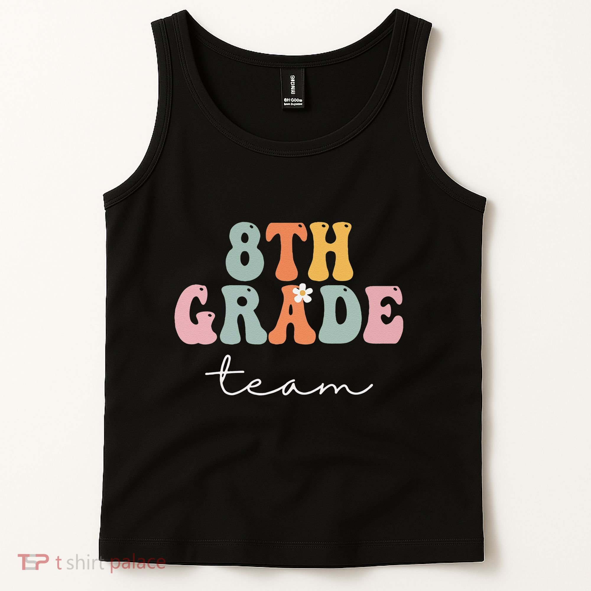 8th Grade Team Retro Groovy Funny Happy First Day Of School Tank Top