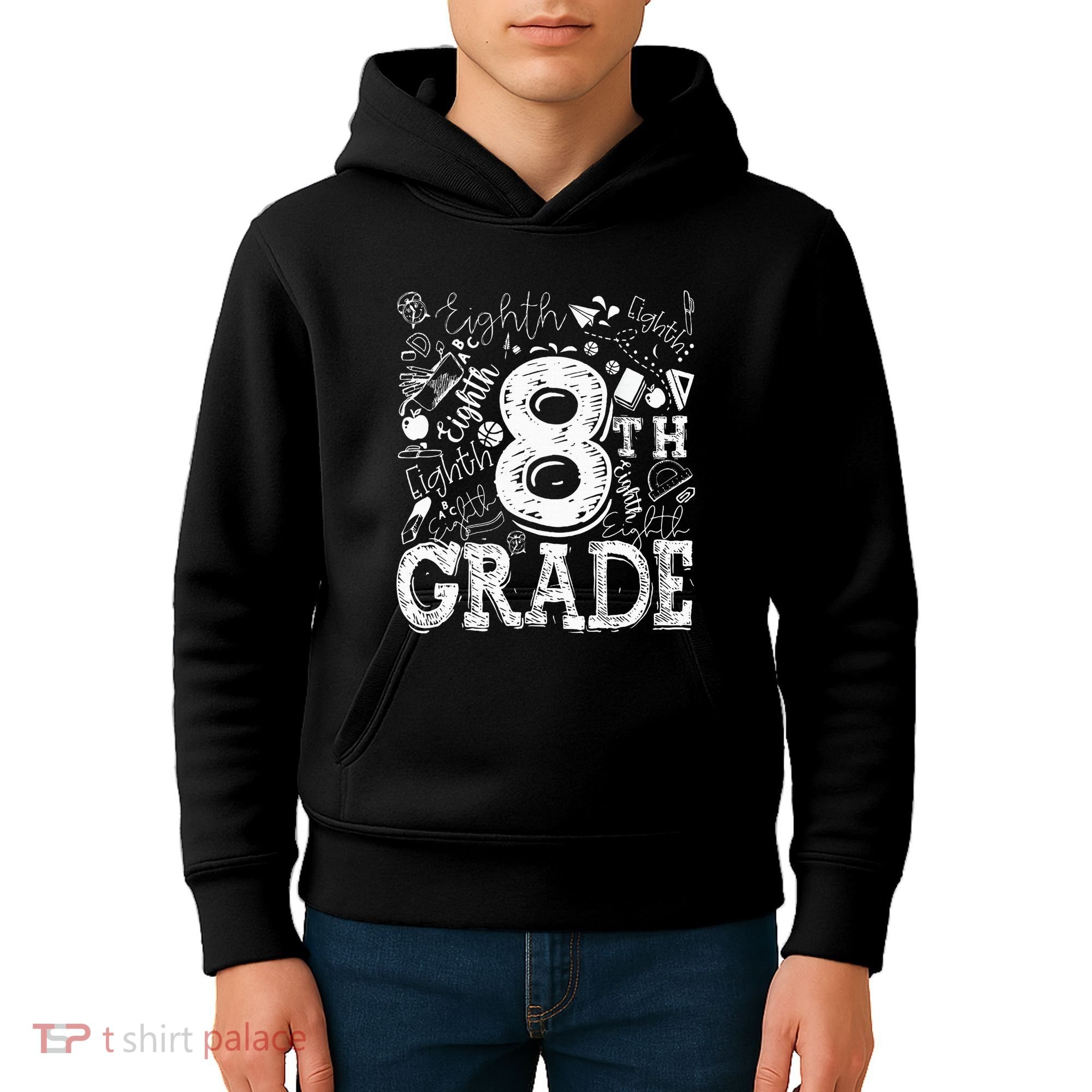 8th Grade Typography Team Teacher Back To School Kids Hoodie