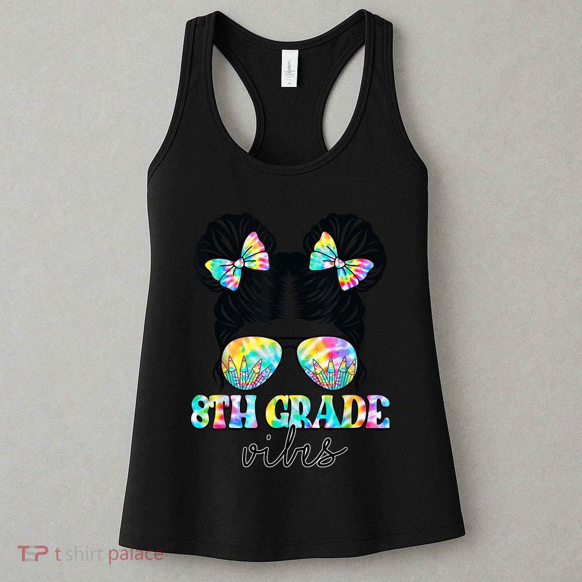 8th Grade Vibes Messy Hair Bun Girl Back To School First Day Women's Tank Top