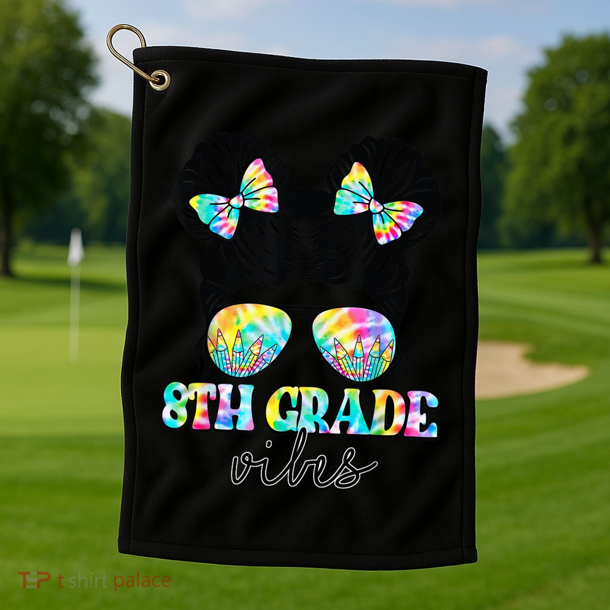 8th Grade Vibes Messy Hair Bun Girl Back To School First Day Golf Towel