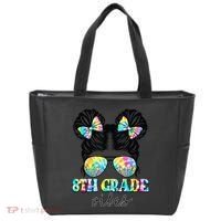 8th Grade Vibes Messy Hair Bun Girl Back To School First Day Tote Bag thumb 0
