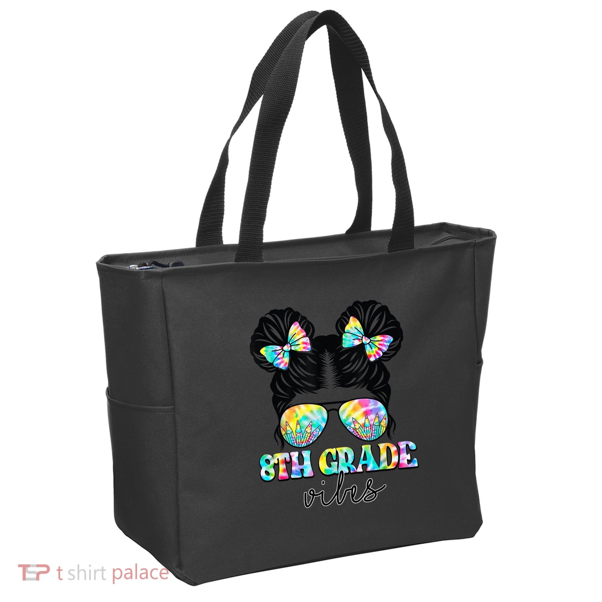 8th Grade Vibes Messy Hair Bun Girl Back To School First Day Tote Bag