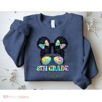 8th Grade Vibes Messy Hair Bun Girl Back To School First Day Sweatshirt thumb 2