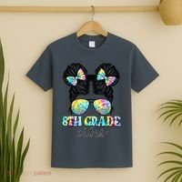 8th Grade Vibes Messy Hair Bun Girl Back To School First Day T-Shirt thumb 2