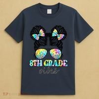 8th Grade Vibes Messy Hair Bun Girl Back To School First Day T-Shirt thumb 4
