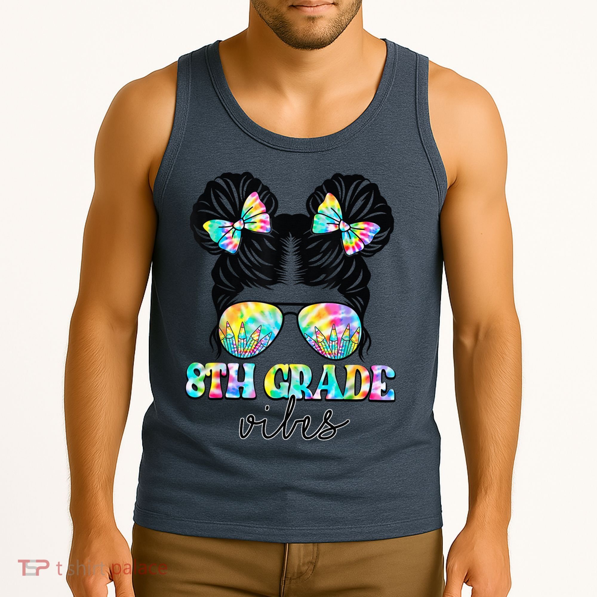 8th Grade Vibes Messy Hair Bun Girl Back To School First Day Tank Top