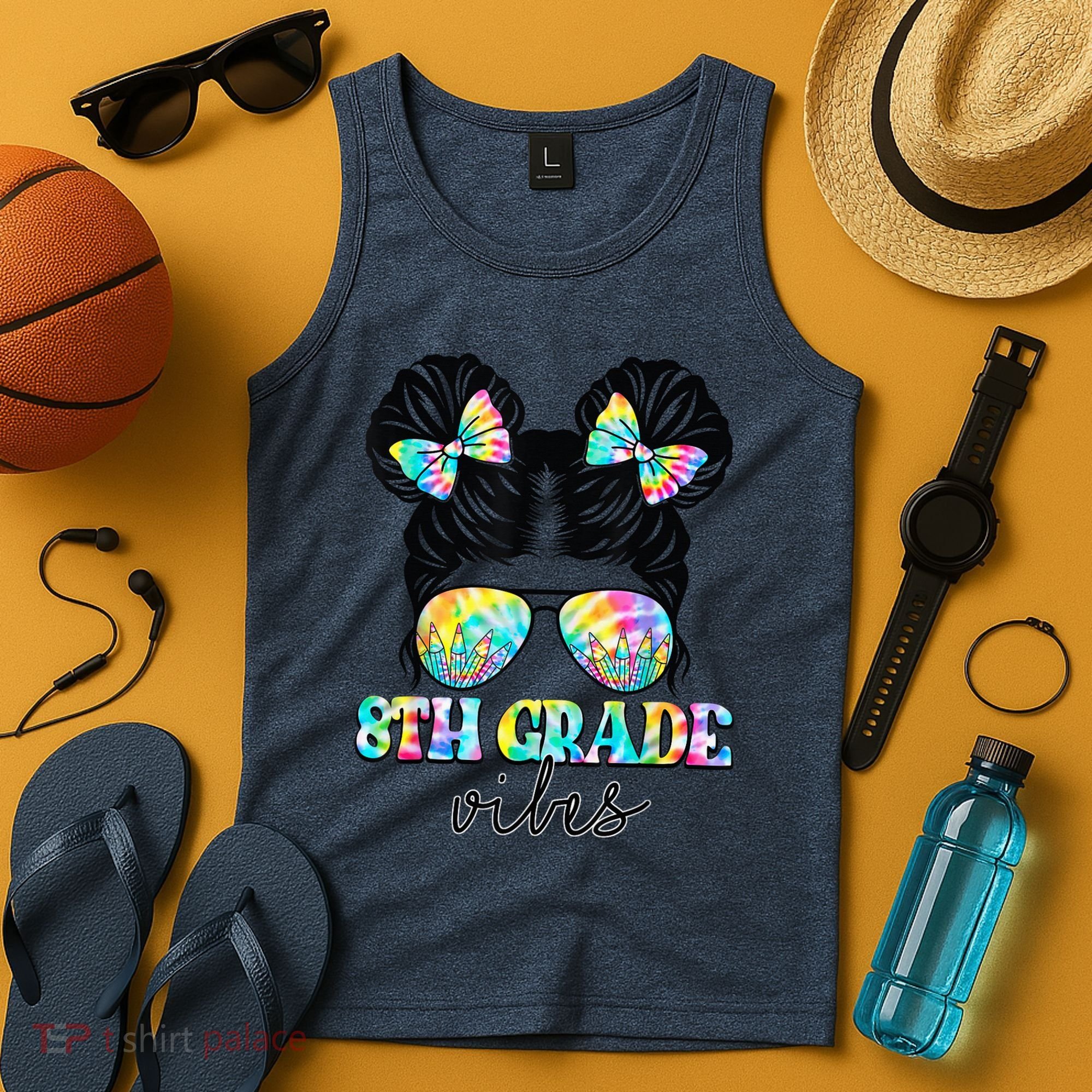 8th Grade Vibes Messy Hair Bun Girl Back To School First Day Tank Top