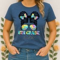 8th Grade Vibes Messy Hair Bun Girl Back To School First Day Women's T-Shirt thumb 2