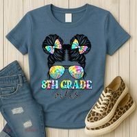 8th Grade Vibes Messy Hair Bun Girl Back To School First Day Women's T-Shirt thumb 3