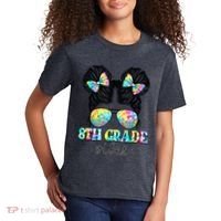 8th Grade Vibes Messy Hair Bun Girl Back To School First Day Kids T-Shirt thumb 2