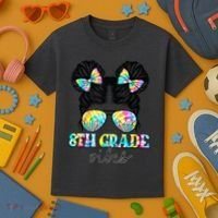 8th Grade Vibes Messy Hair Bun Girl Back To School First Day Kids T-Shirt thumb 3