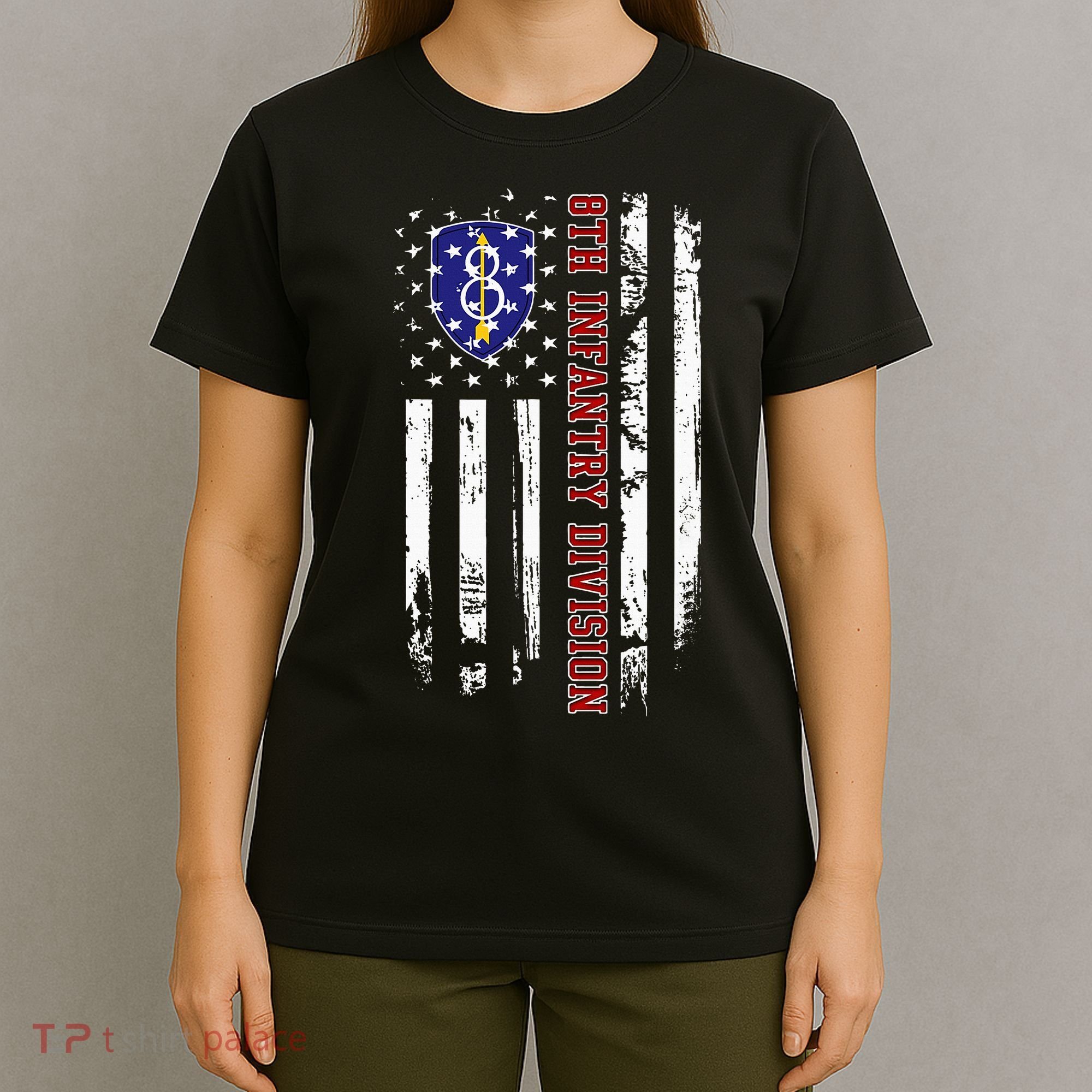 8th Infantry Division Veteran Usa Flag Veterans Day Xmas T-Shirt