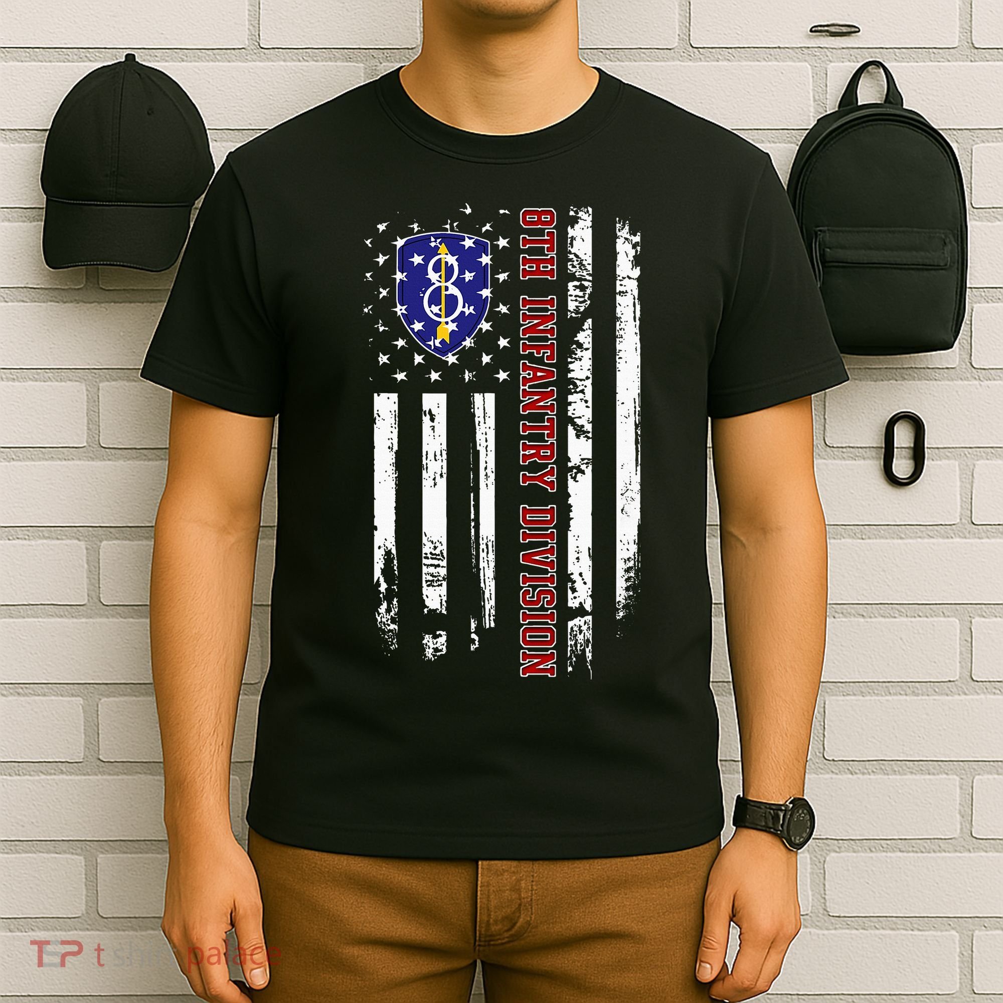 8th Infantry Division Veteran Usa Flag Veterans Day Xmas T-Shirt