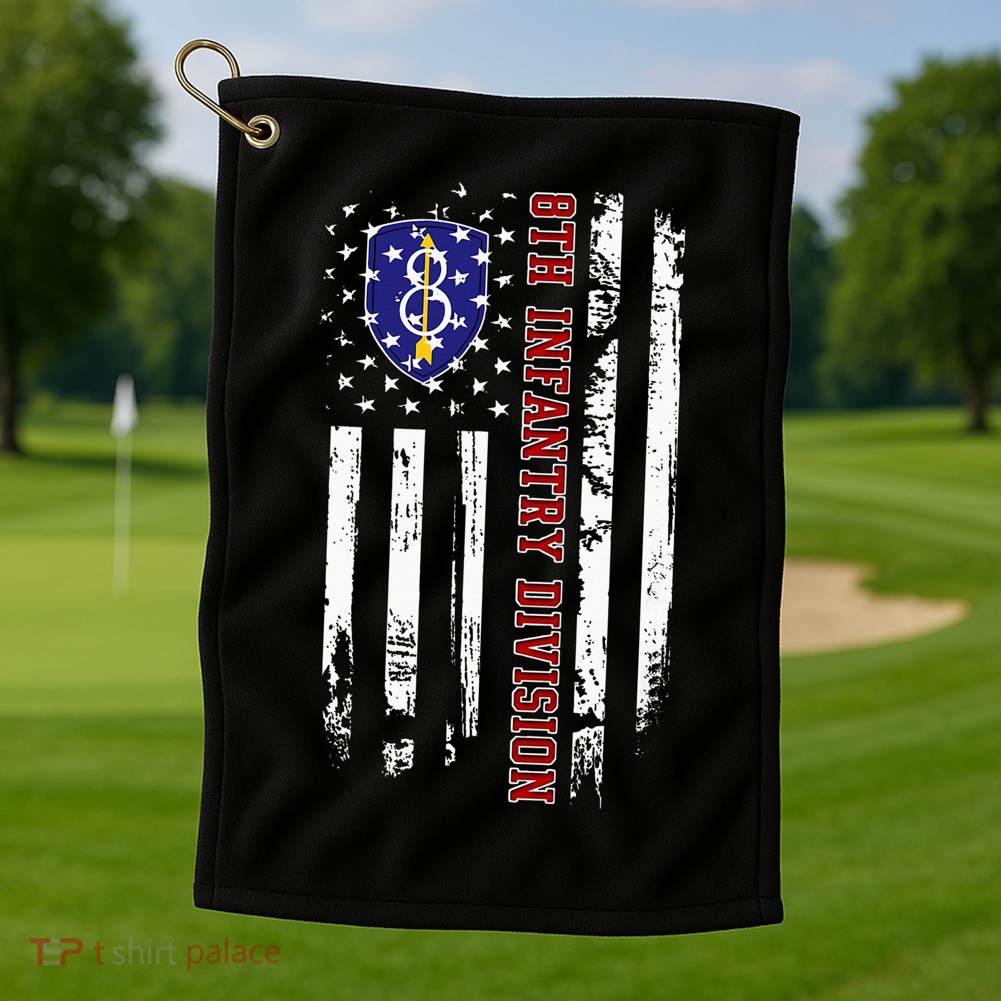 8th Infantry Division Veteran Usa Flag Veterans Day Xmas Golf Towel