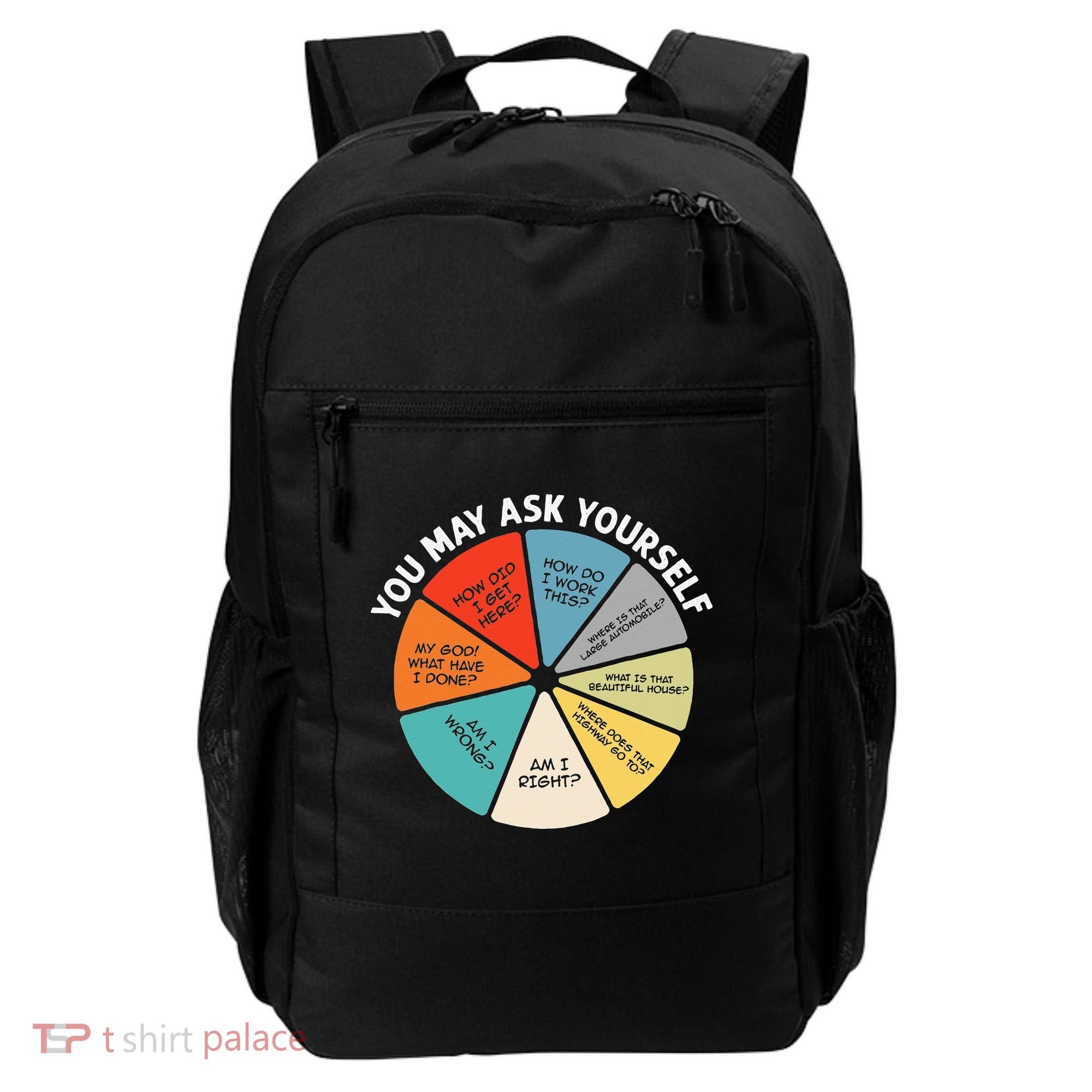 80s Music Retro Lyrics Pie Chart You May Ask Yourself Retro Backpack