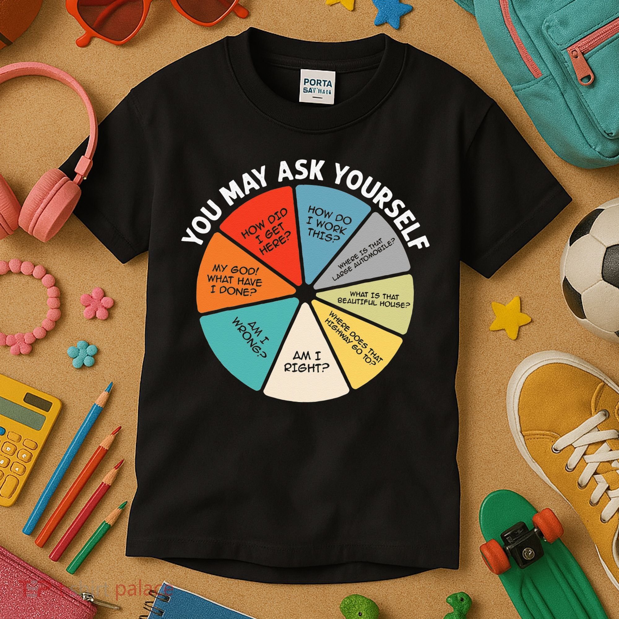 80s Music Retro Lyrics Pie Chart You May Ask Yourself Retro Kids T-Shirt