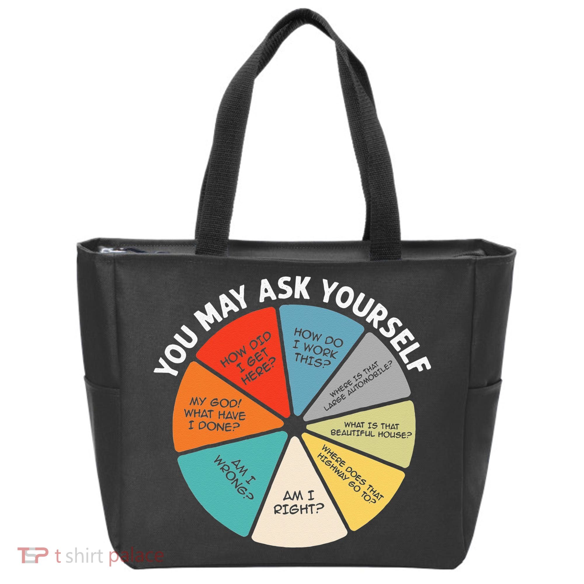 80s Music Retro Lyrics Pie Chart You May Ask Yourself Retro Tote Bag