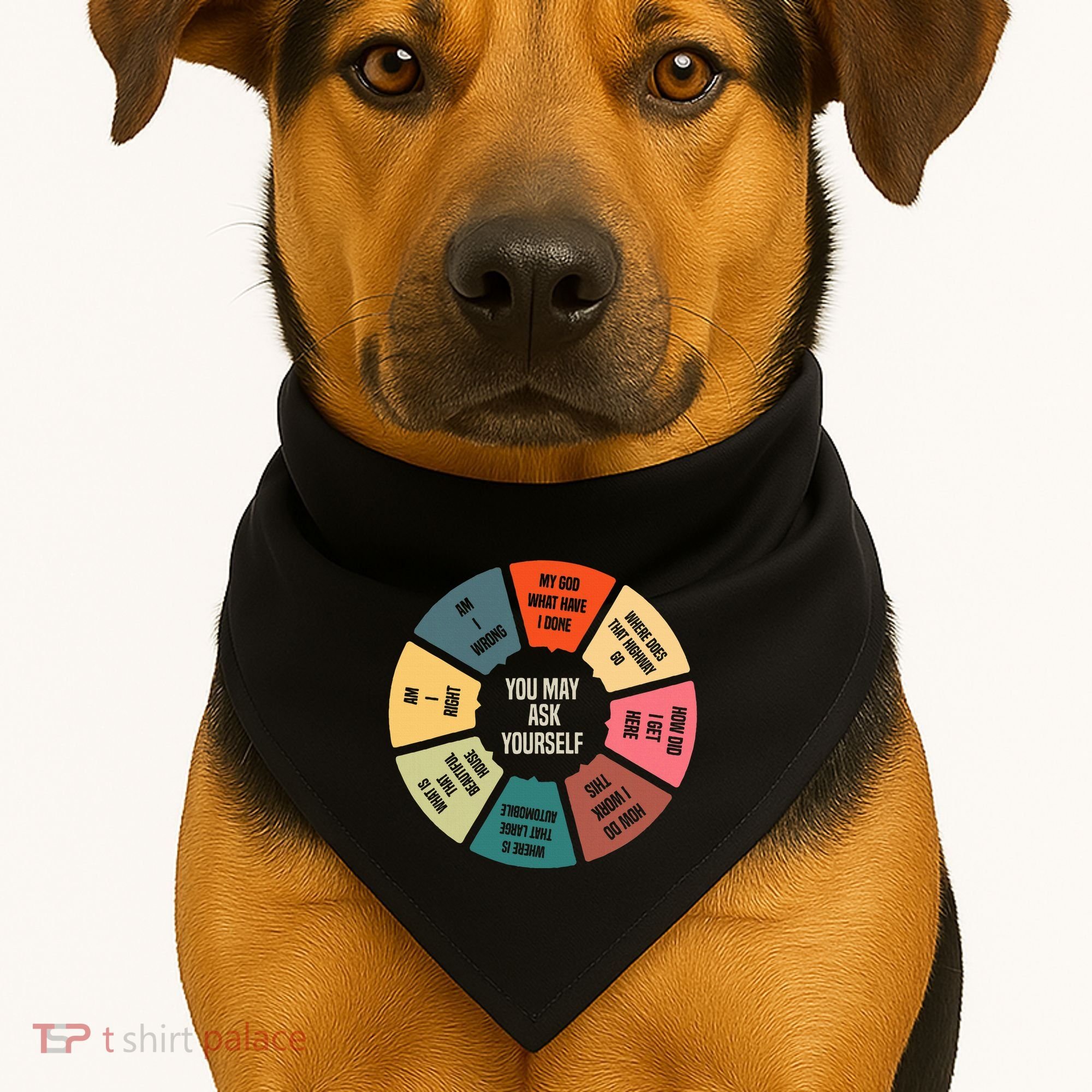 80S Music Retro Lyrics Pie Chart You May Ask Yourself USA-Made Doggie Bandana