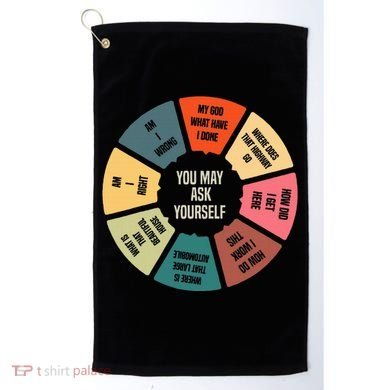 80S Music Retro Lyrics Pie Chart You May Ask Yourself Golf Towel