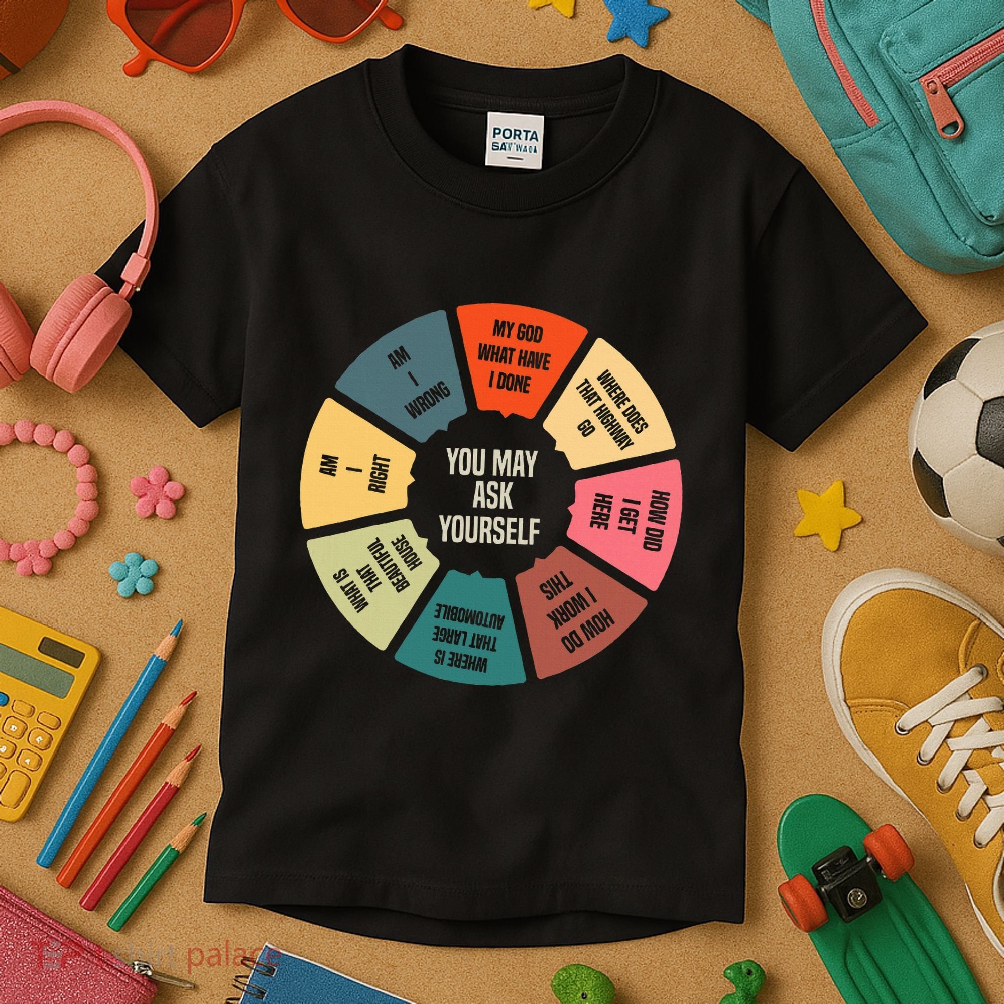 80S Music Retro Lyrics Pie Chart You May Ask Yourself Kids T-Shirt