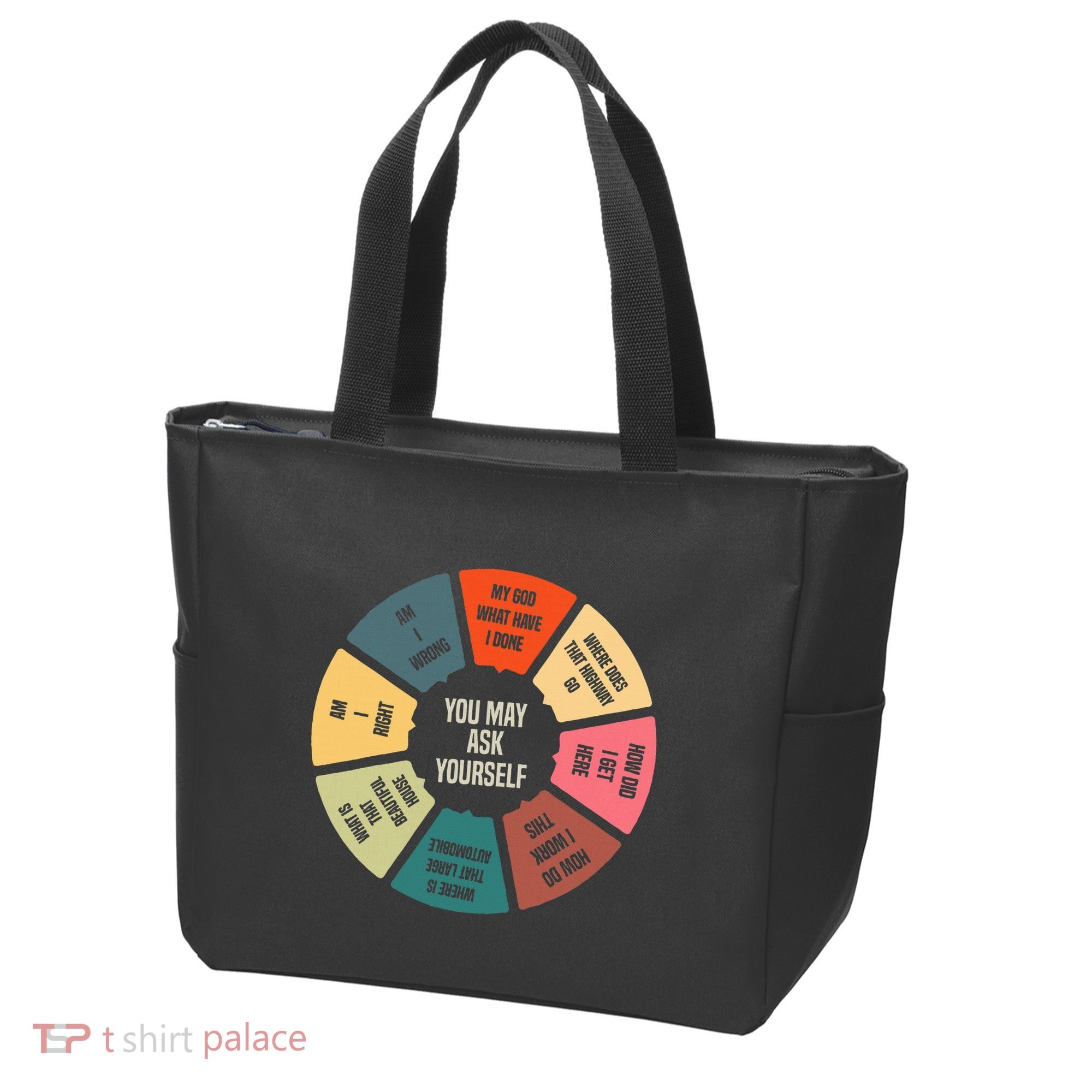 80S Music Retro Lyrics Pie Chart You May Ask Yourself Tote Bag