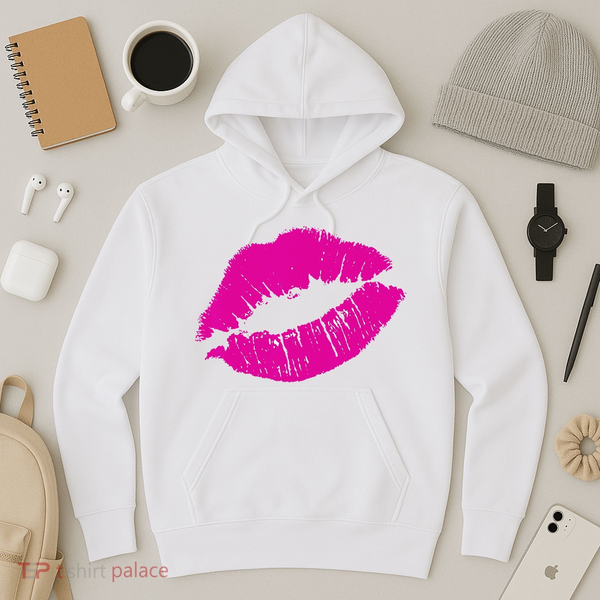 80s Pink Lips Bright Pop Culture 1980s Lovers Gift Hoodie