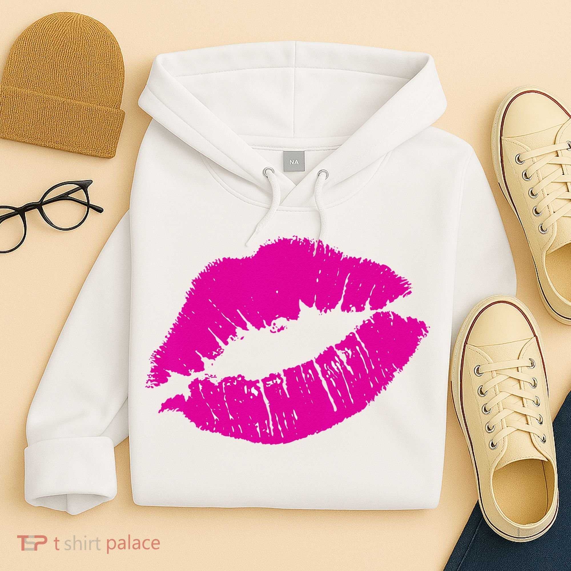 80s Pink Lips Bright Pop Culture 1980s Lovers Gift Hoodie