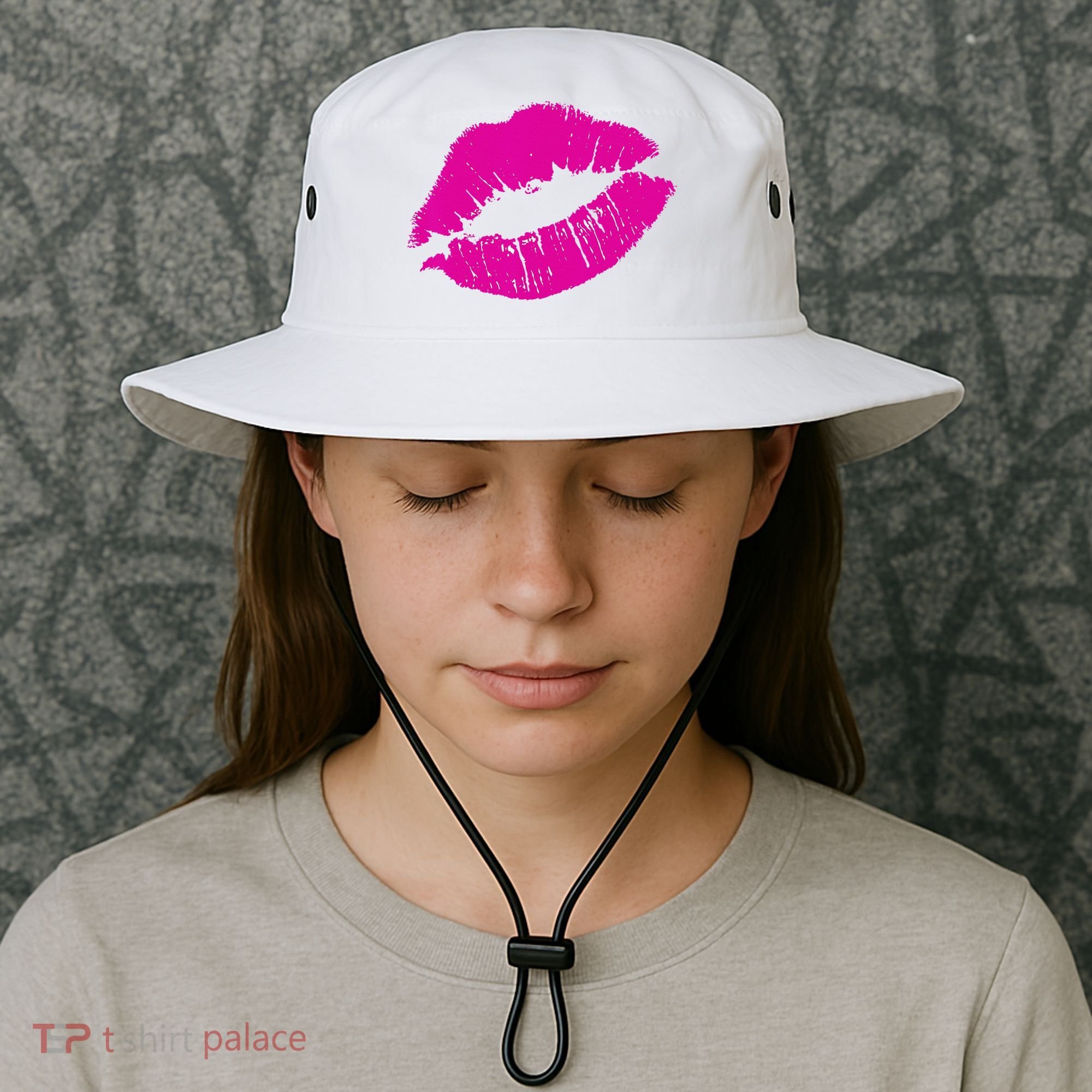 80s Pink Lips Bright Pop Culture 1980s Lovers Gift Bucket Hat