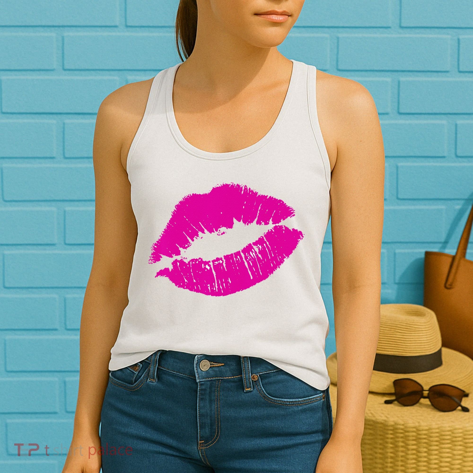 80s Pink Lips Bright Pop Culture 1980s Lovers Gift Women's Tank Top