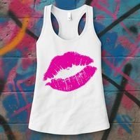 80s Pink Lips Bright Pop Culture 1980s Lovers Gift Women's Tank Top thumb 3