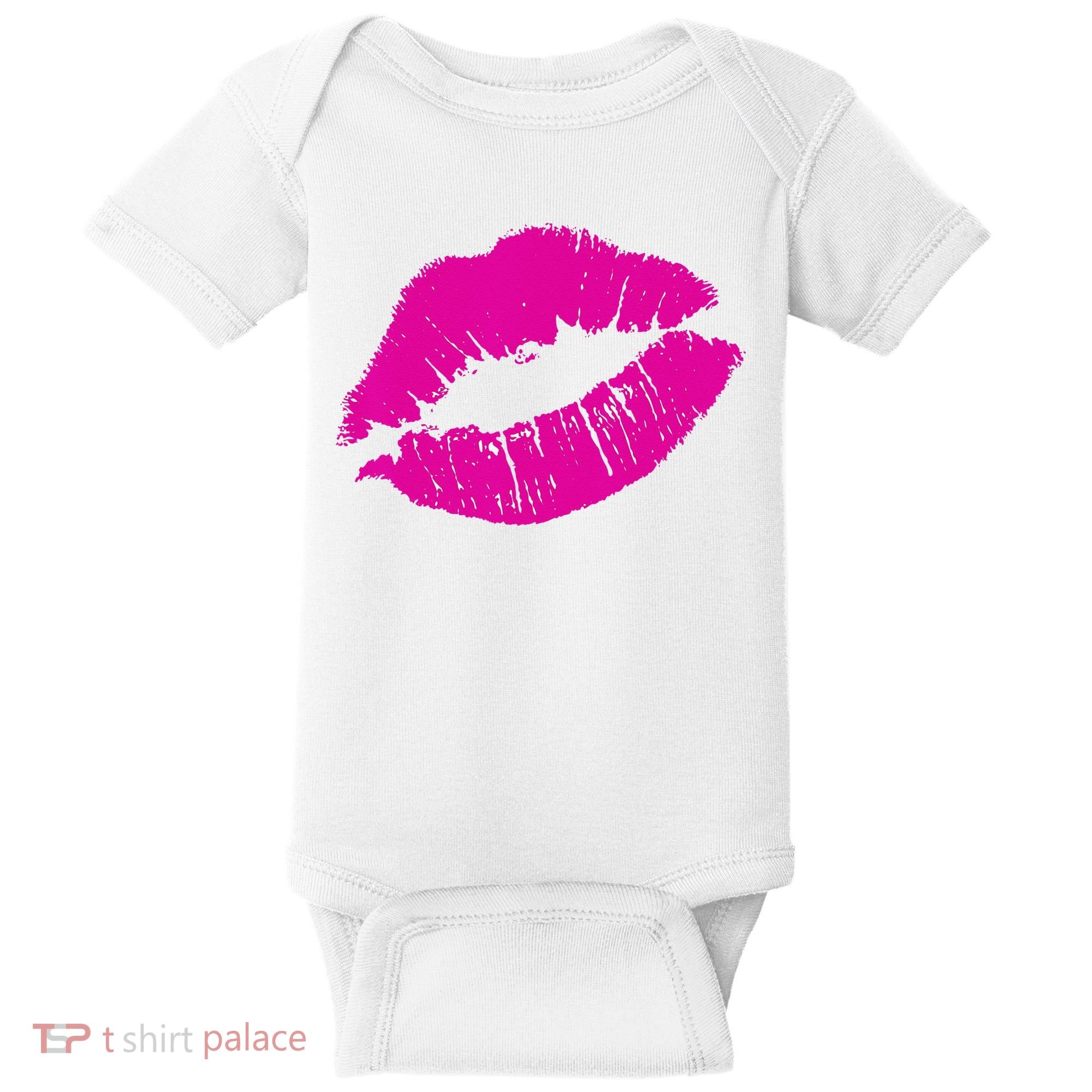 80s Pink Lips Bright Pop Culture 1980s Lovers Gift Baby Bodysuit