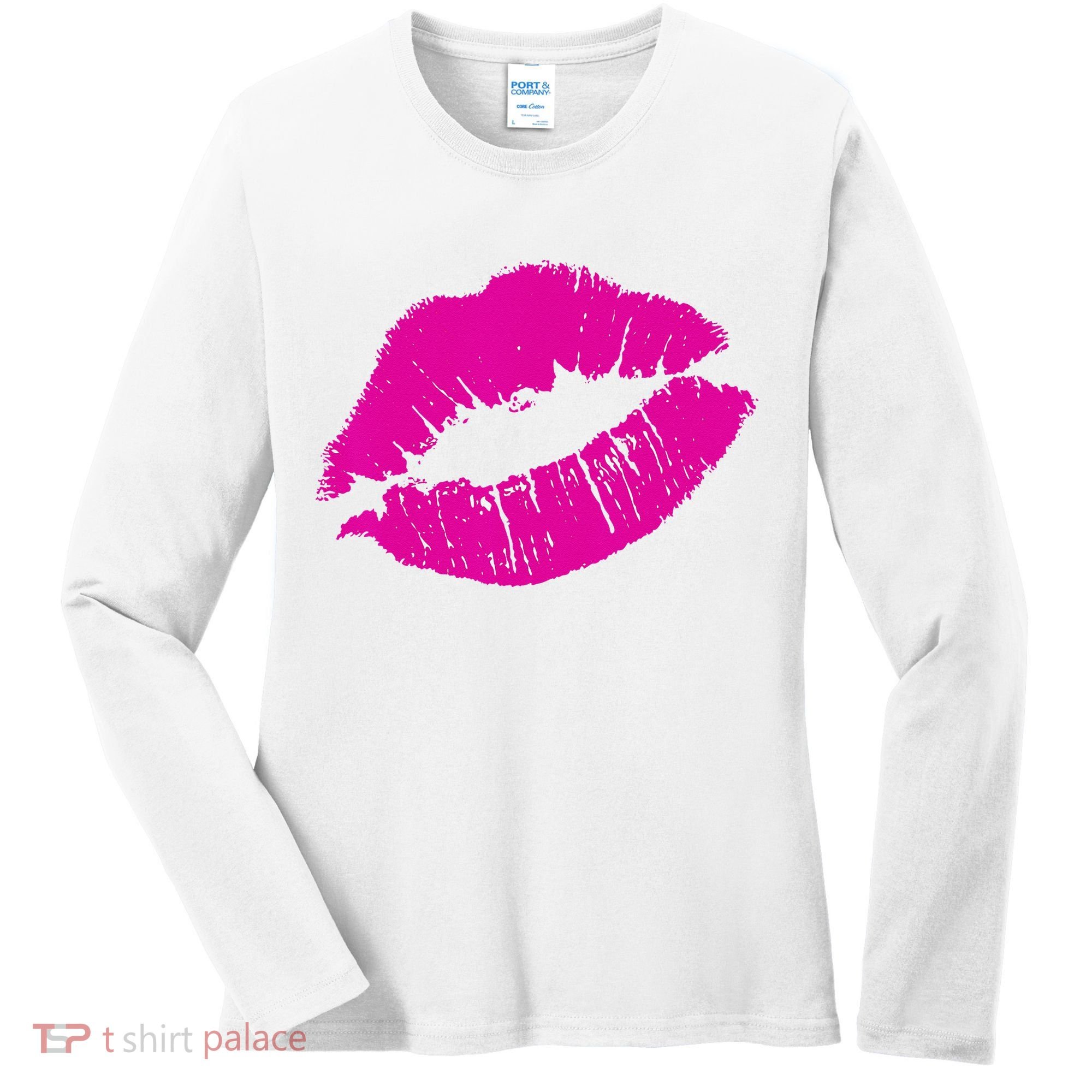 80s Pink Lips Bright Pop Culture 1980s Lovers Gift Women's Long Sleeve Shirt