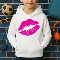 80s Pink Lips Bright Pop Culture 1980s Lovers Gift Kids Hoodie thumb 2