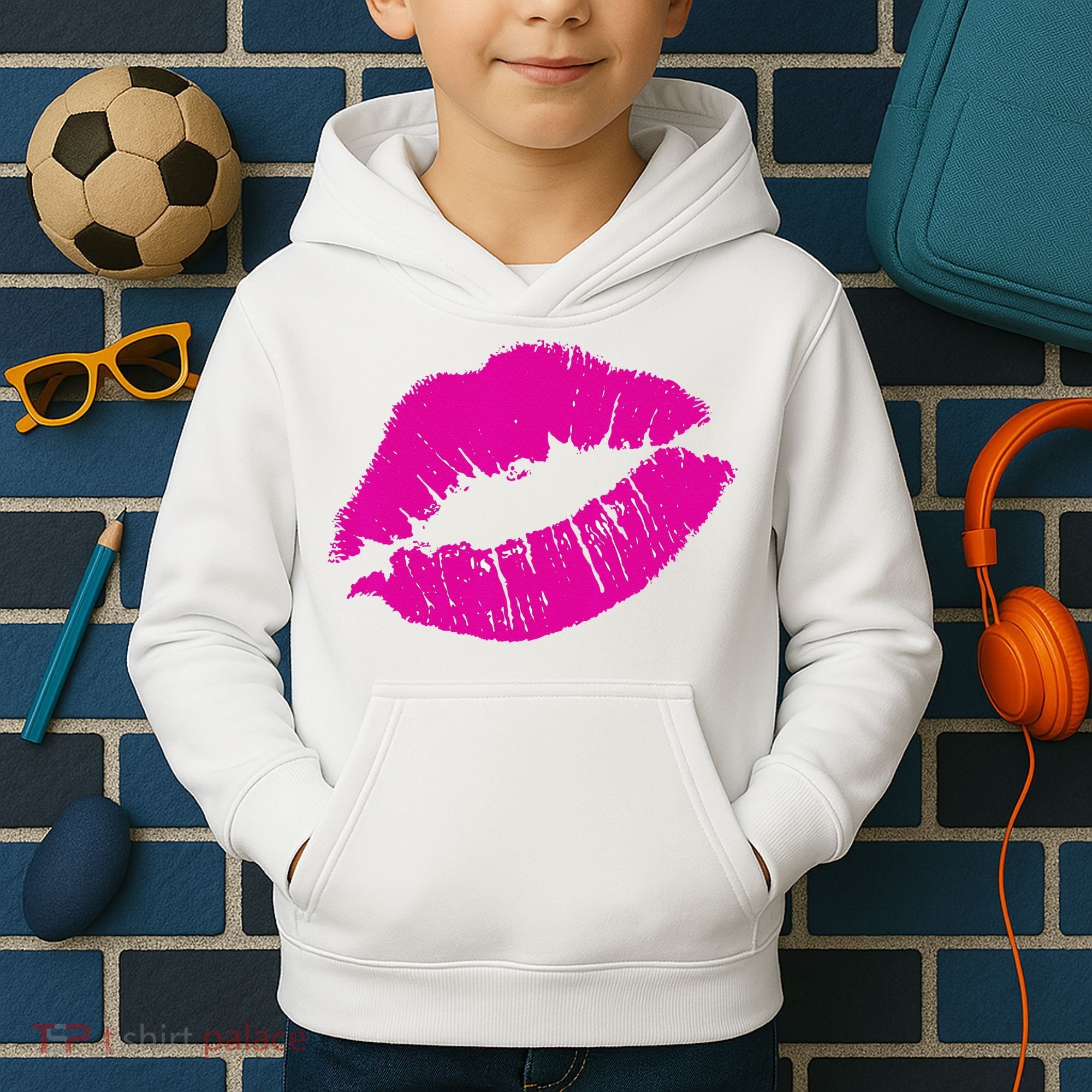 80s Pink Lips Bright Pop Culture 1980s Lovers Gift Kids Hoodie