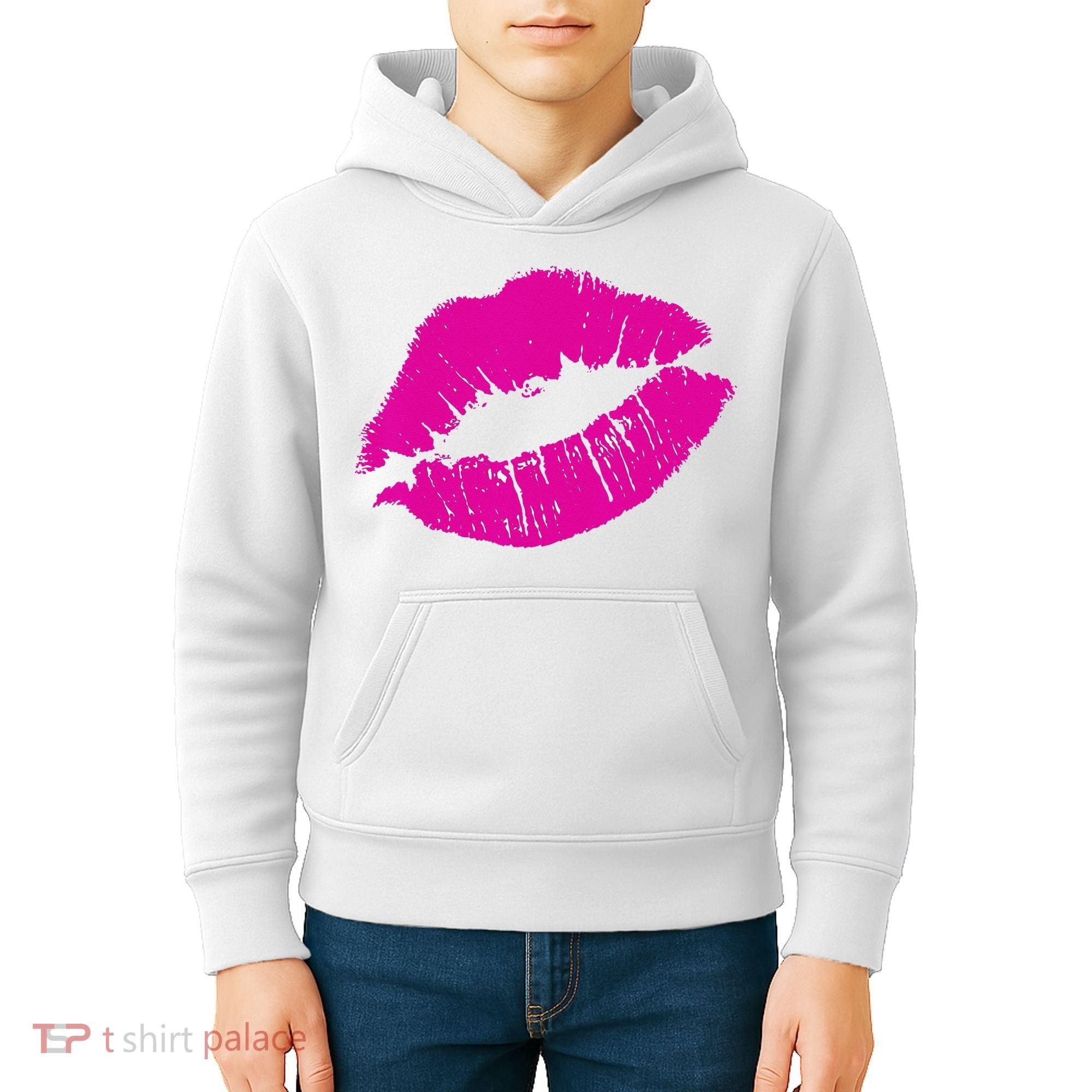 80s Pink Lips Bright Pop Culture 1980s Lovers Gift Kids Hoodie