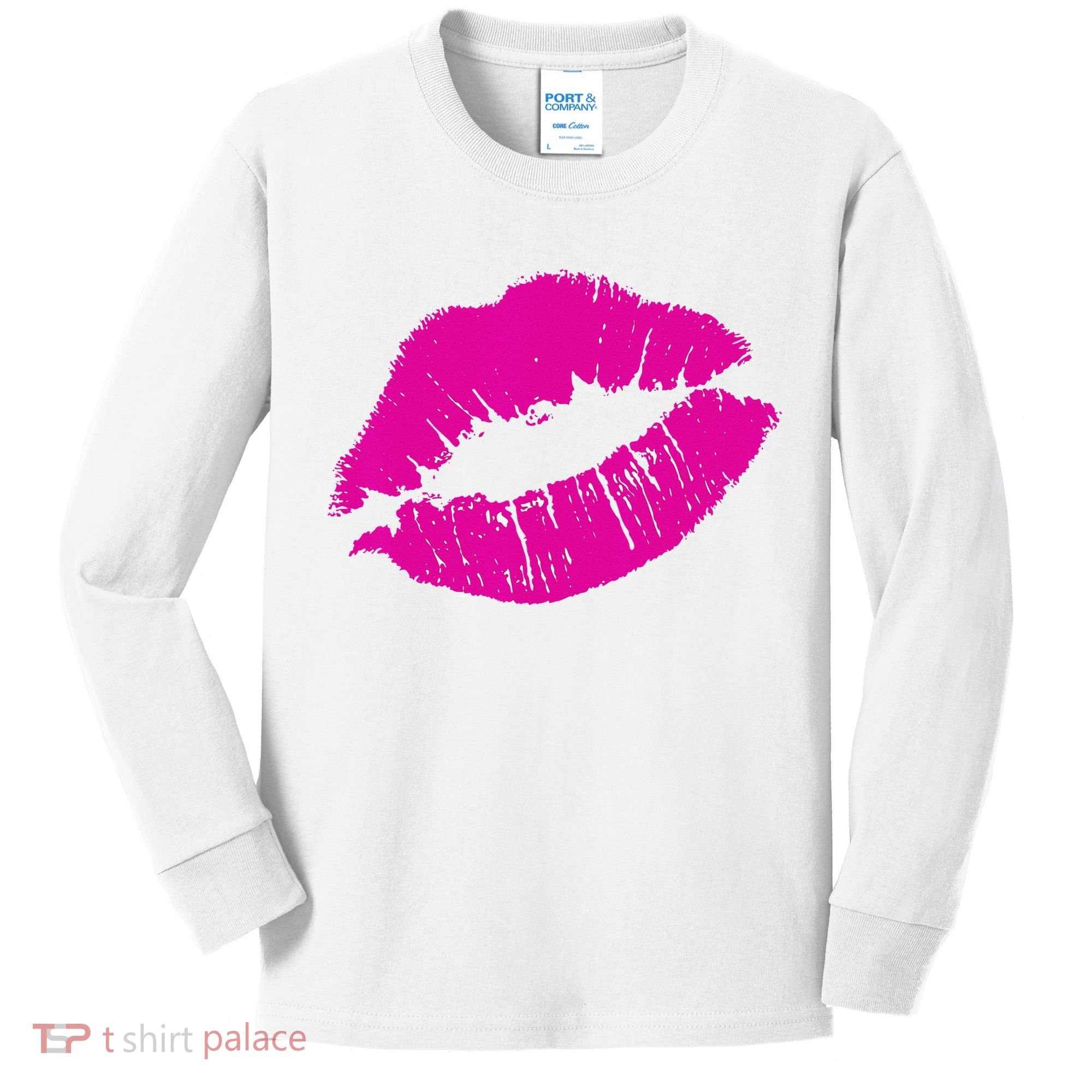 80s Pink Lips Bright Pop Culture 1980s Lovers Gift Kids Long Sleeve Shirt