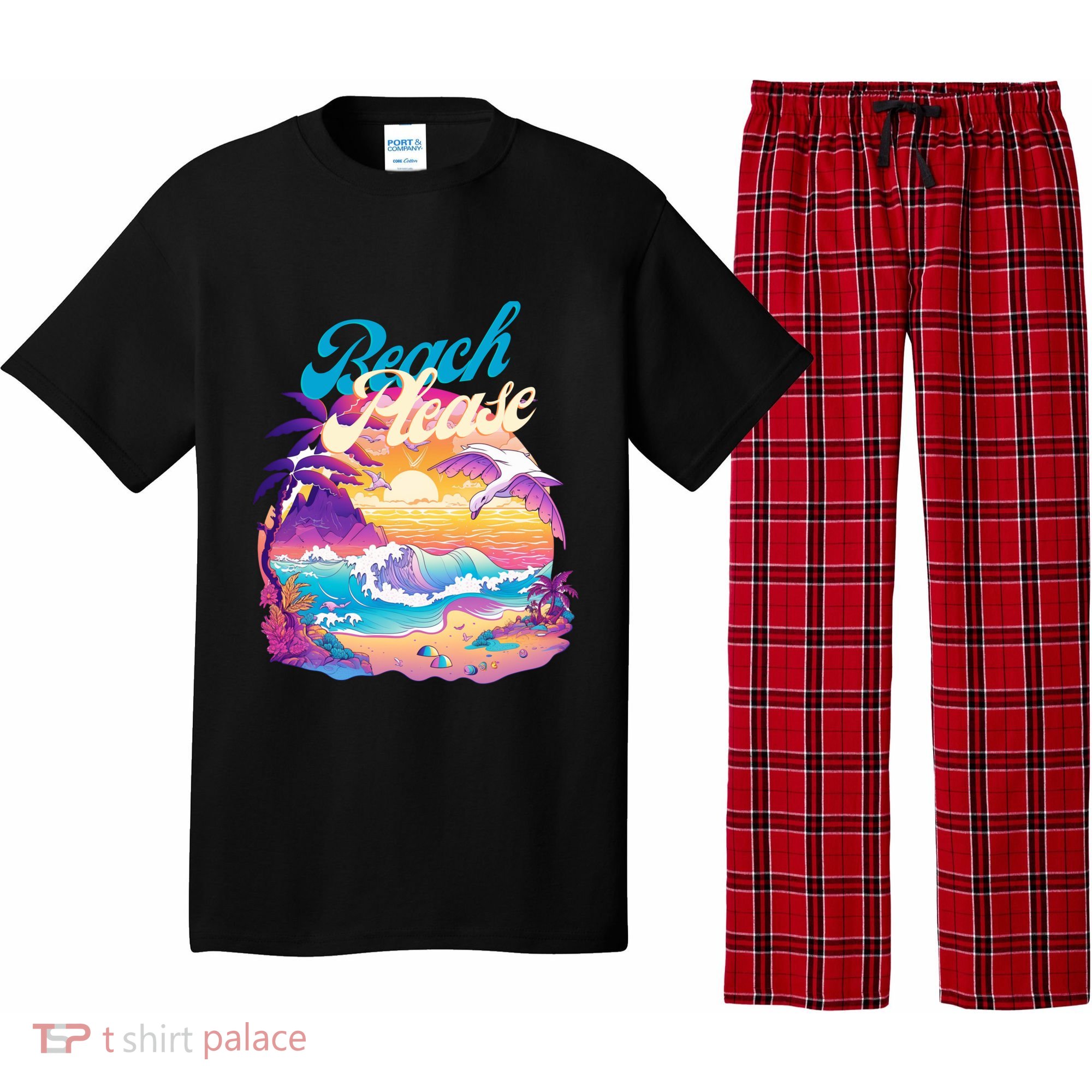 80S Retro Beach Please Vaporwave Scene Summer Vacay Florida Gift Pajama Set