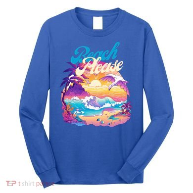 80S Retro Beach Please Vaporwave Scene Summer Vacay Florida Gift Long Sleeve Shirt