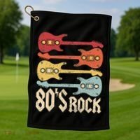 80s Rock Band Guitar Cassette Tape 1980s 80s Golf Towel thumb 1