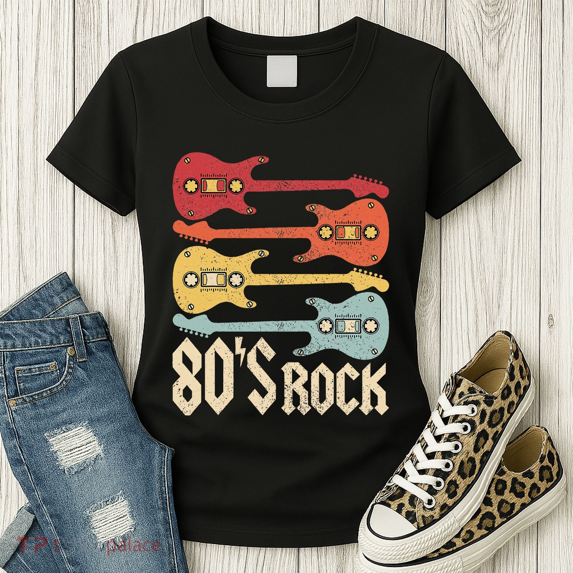 80s Rock Band Guitar Cassette Tape 1980s 80s Women's T-Shirt