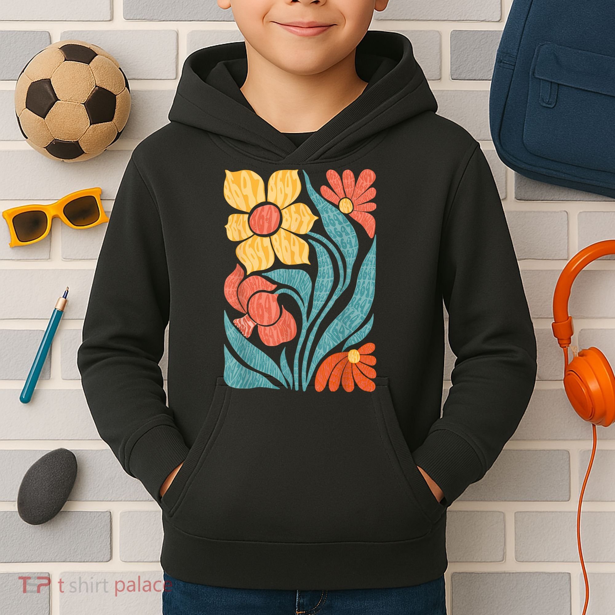 8647 Subtle Anti Trump Floral Boho Kids Hoodie