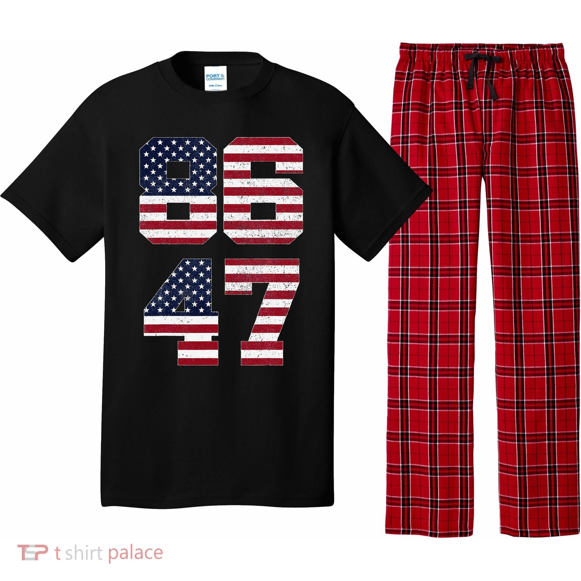8647 Subtle Anti Funy 86 47 Retro America Flag Pajama Set