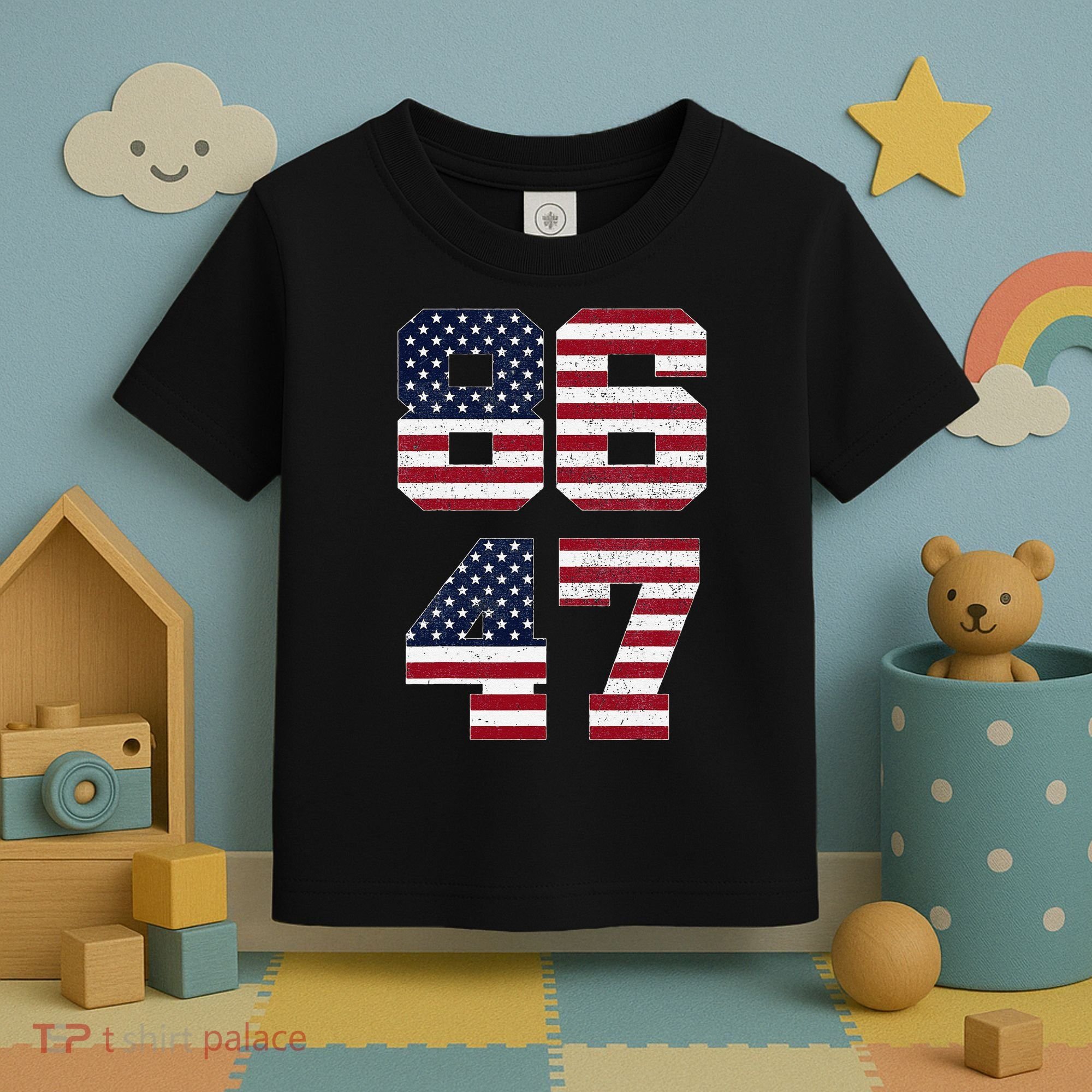 8647 Subtle Anti Funy 86 47 Retro America Flag Toddler T-Shirt