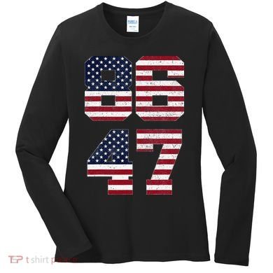 8647 Subtle Anti Funy 86 47 Retro America Flag Women's Long Sleeve Shirt