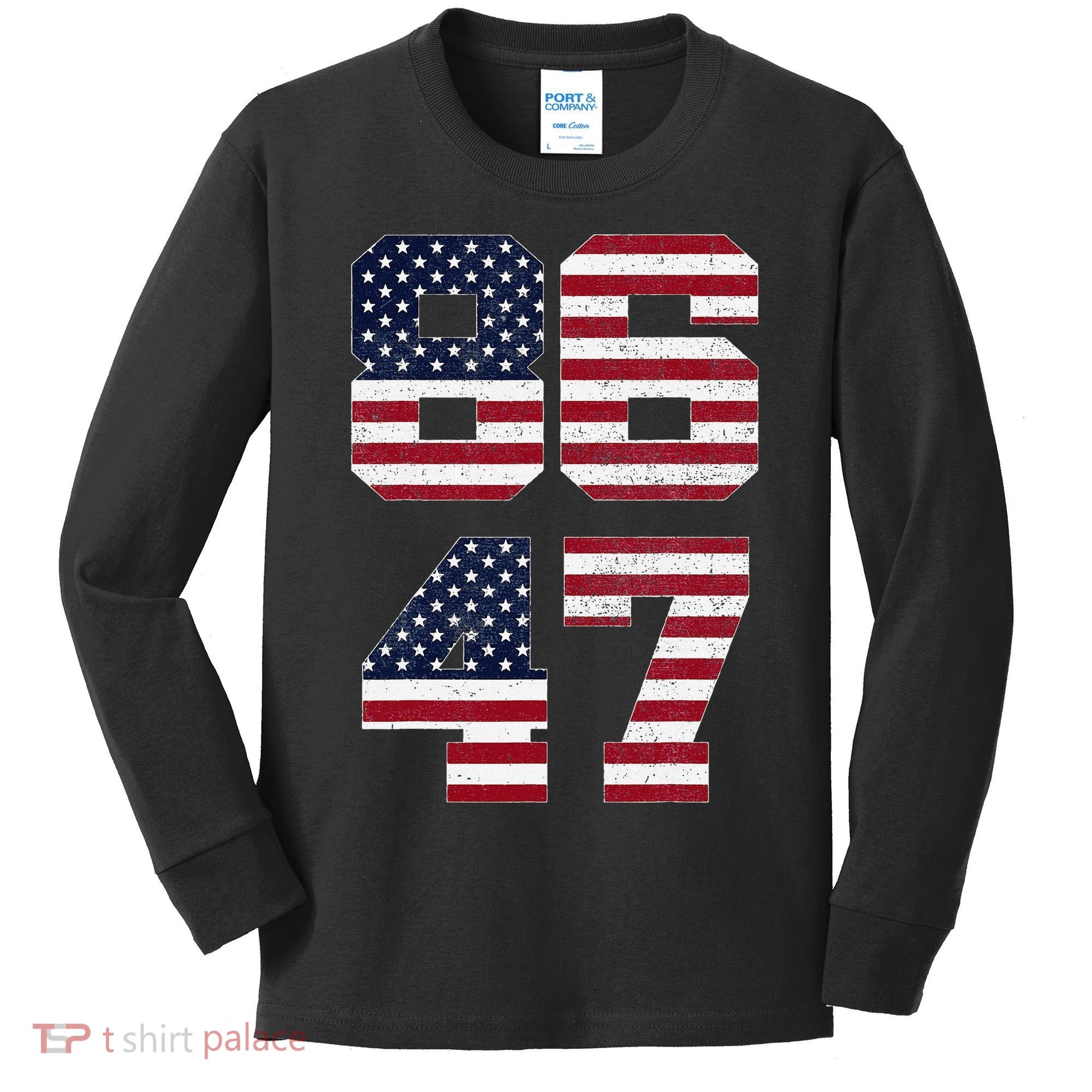 8647 Subtle Anti Funy 86 47 Retro America Flag Kids Long Sleeve Shirt