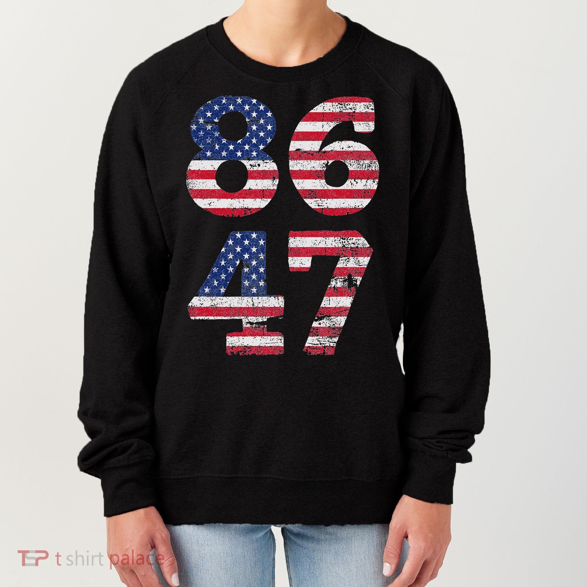 8647 Subtle Anti Trump Ironic Distressed Usa Flag Women's Sweatshirt