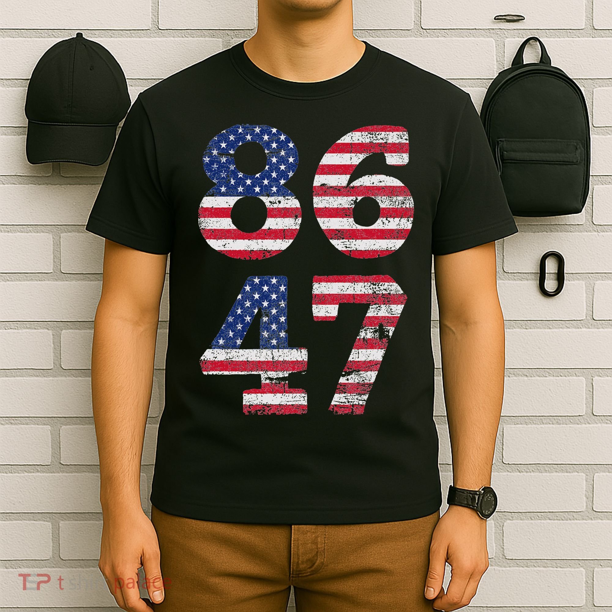 8647 Subtle Anti Trump Ironic Distressed Usa Flag T-Shirt